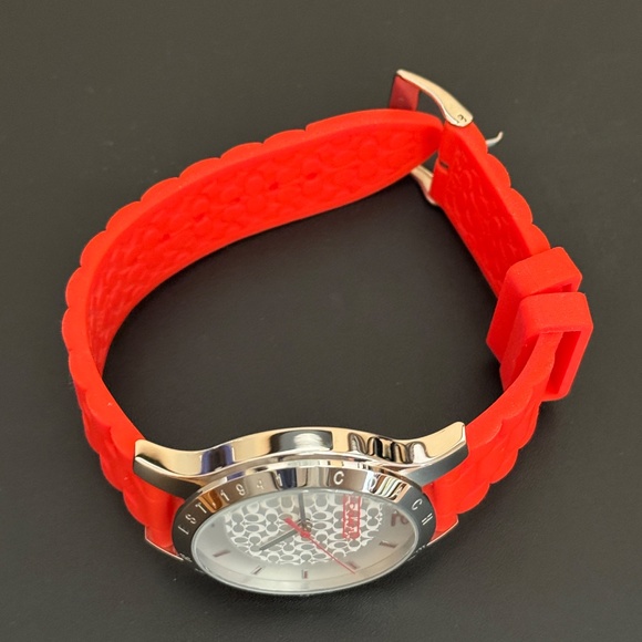 COACH Maddy Silicone Strap Signature Watch - Orange, Silver Stainless Case - Picture 5 of 11